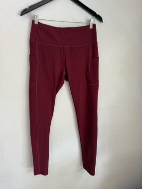IUGA Fleece Lined High Rise Pocket Leggings Burgundy Size L